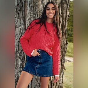 By Anthropologie Cable Knit Coral Sweater M